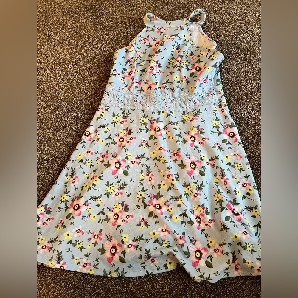 Blue floral no boundaries open back dress.